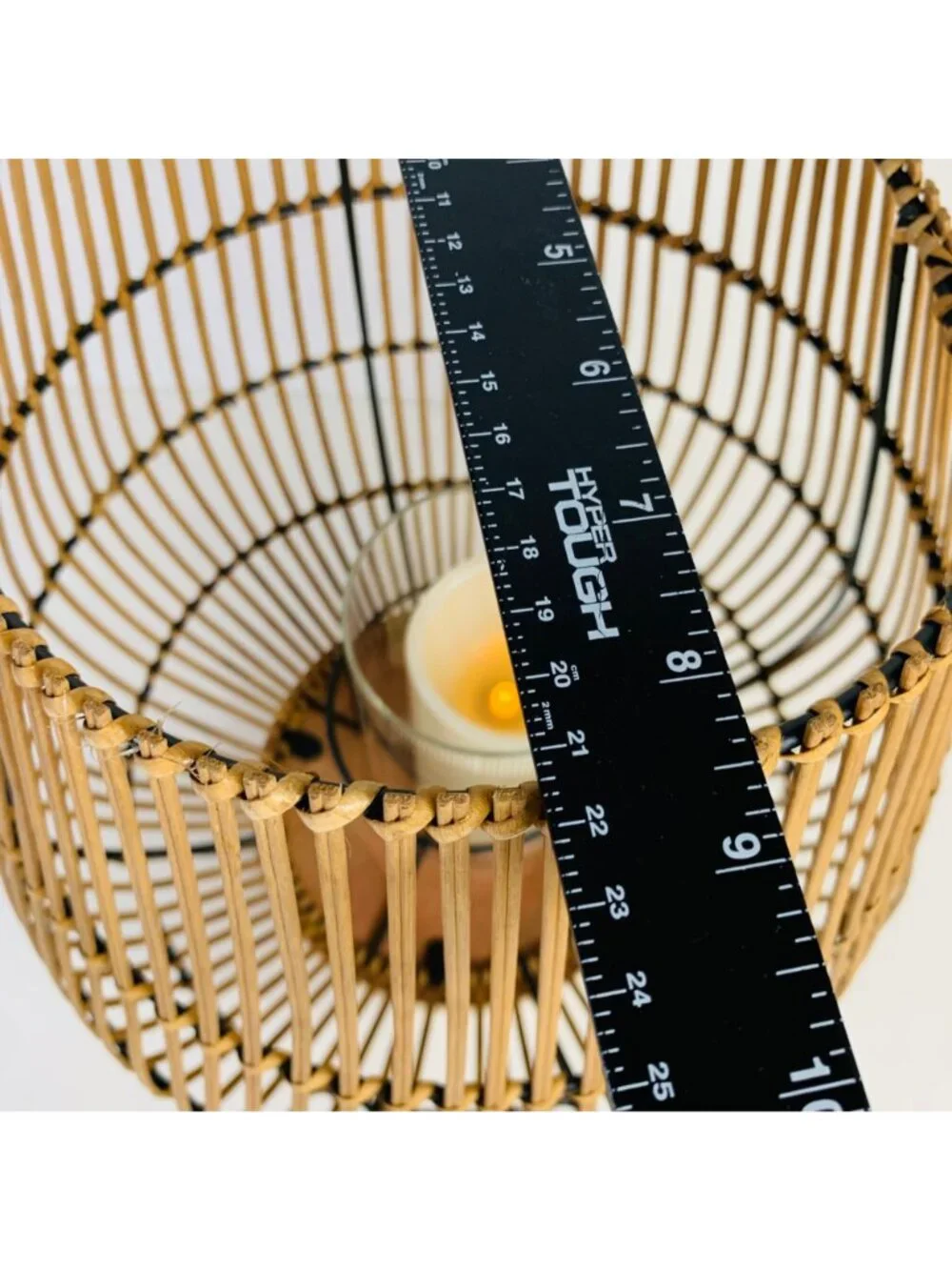 Vintage Bamboo Lantern Woven Candle Holder Glass Hurricane Coastal Table Decor